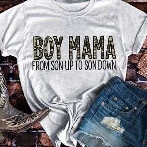 Boy Mama Camouflage Letter T-Shirt Tee